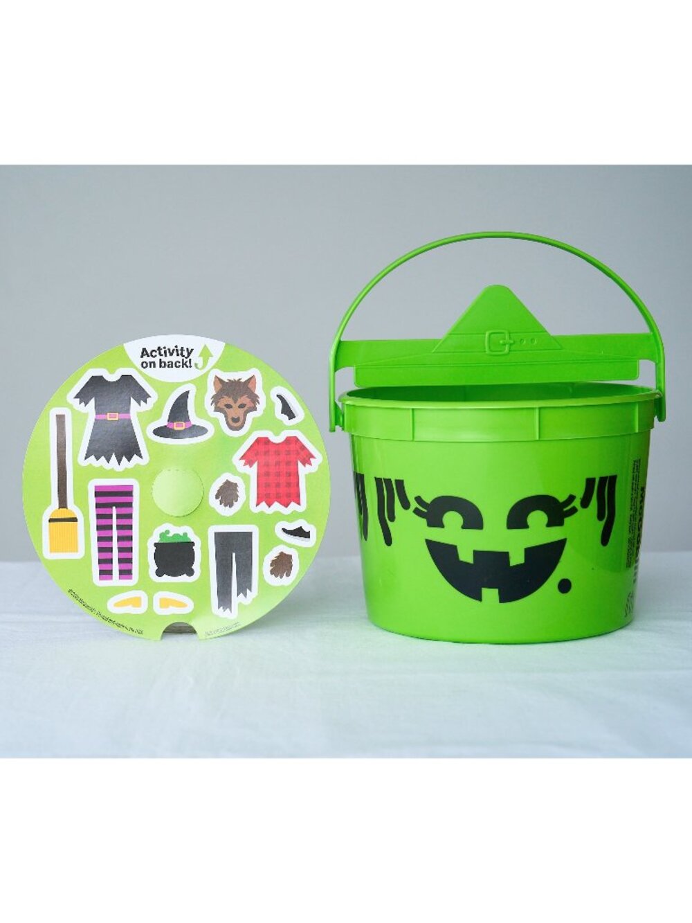 McDonalds Halloween Bucket Pail Green Witch McGoblin w/ Stickers! Happy Meal Toy